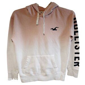 Hollister XS Pink To White Ombre Hoodie With Logo Print On Chest & Sleeve Retro